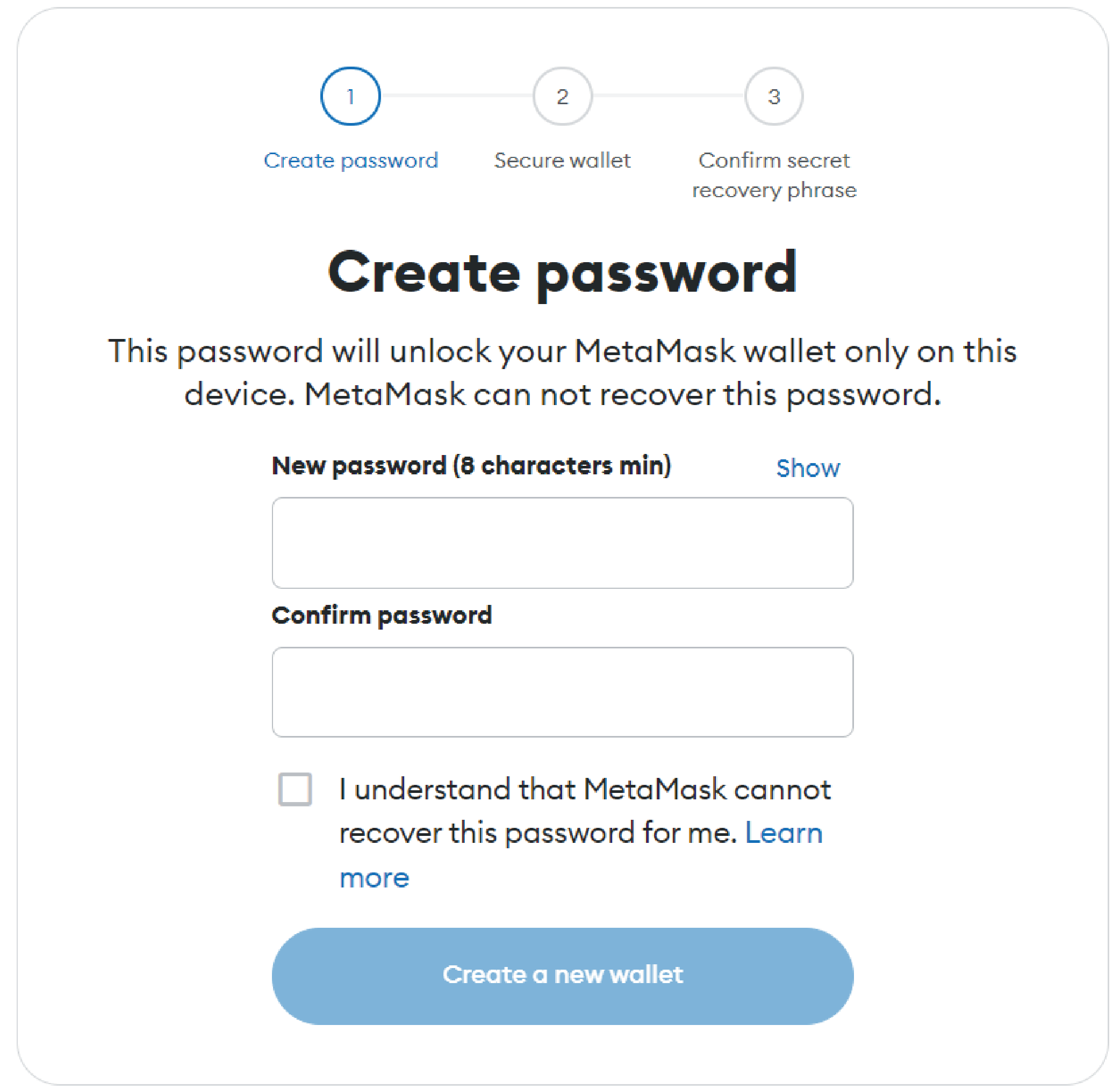 Creating a MetaMask password